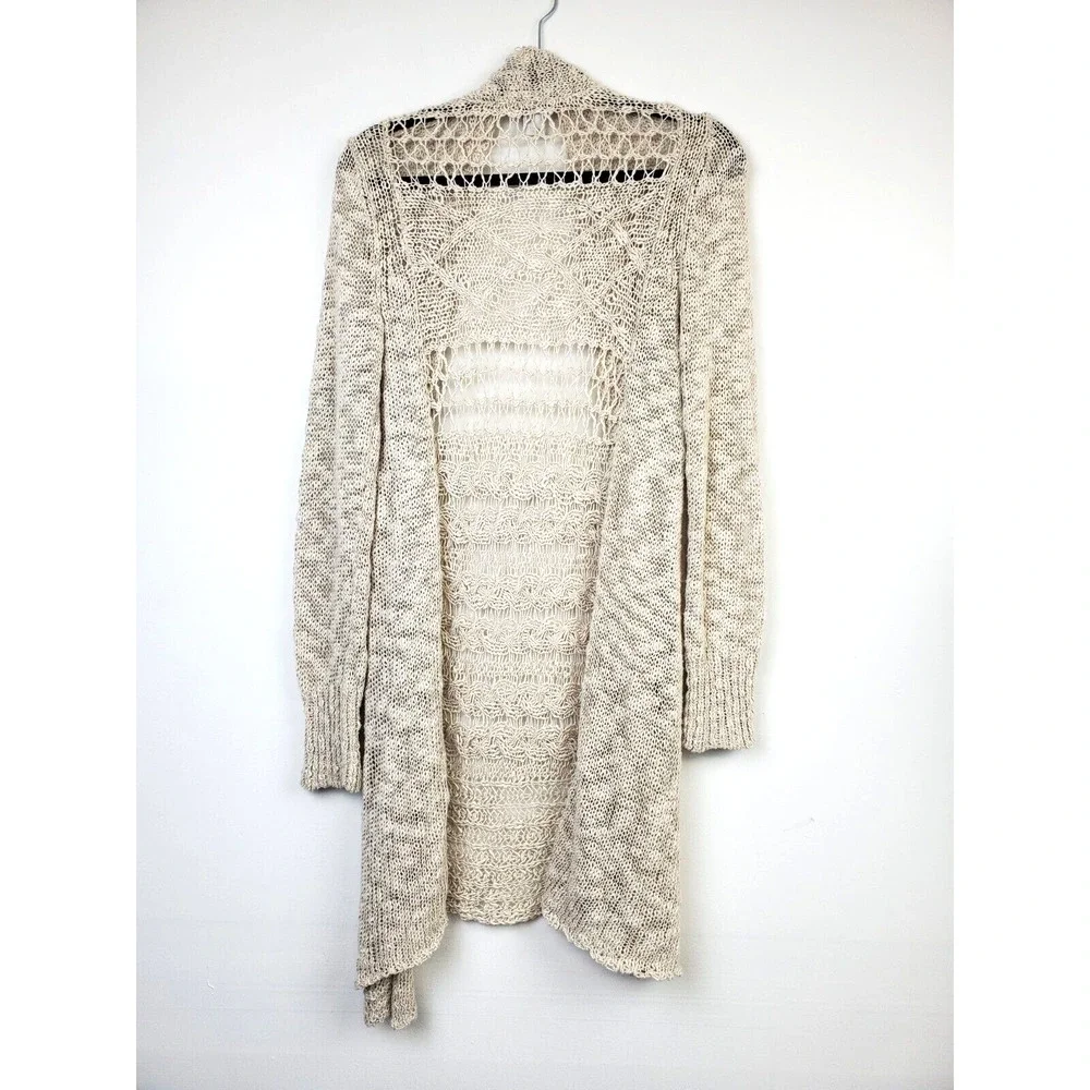 LUCKY BRAND Womens Small Open Front Cardigan Sweater Ivory Crochet Bohemian Boho - Picture 5 of 9